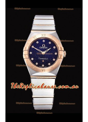 Omega Constellation Ladies Swiss Quartz 1:1 Mirror Replica - Two Tone Casing in Black Starry Dial 