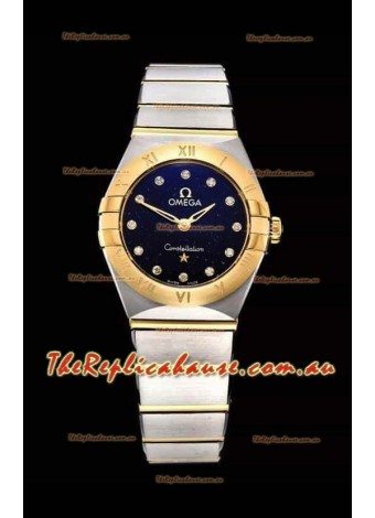 Omega Constellation Ladies Swiss Quartz 1:1 Mirror Replica - Two Tone Casing in Black Starry Dial 