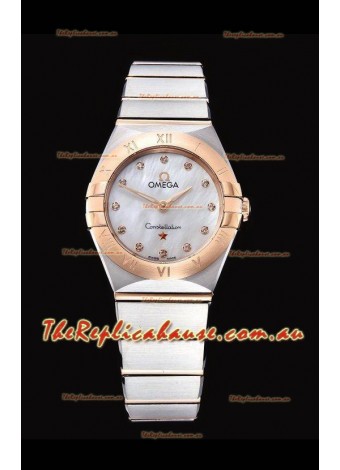 Omega Constellation Ladies Swiss Quartz 1:1 Mirror Replica - Two Tone Casing in White Pearl Dial