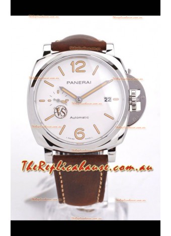 Panerai Luminor DUE PAM1046 White Dial 42MM 1:1 Mirror Quality - 904L Steel in Leather Strap 