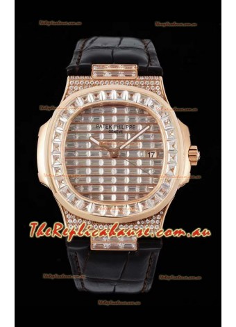 Patek Philippe Nautilus 5711/R Swiss Replica Watch 1:1 Mirror Replica in Rose Gold Diamonds Casing