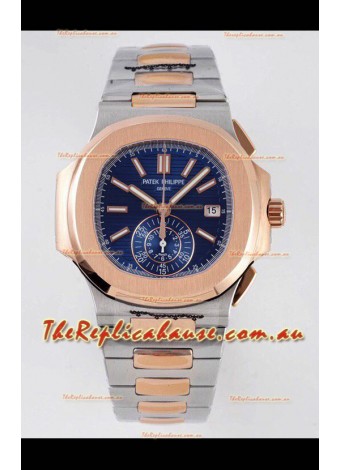 Patek Philippe Nautilus 5980/1AR-001 Two Tone Rose Gold 904L Steel Case in Blue Dial - 1:1 Mirror Replica