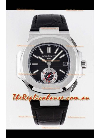 Patek Philippe Nautilus 5980/1A 904L Steel Case in Black Dial Leather Strap - 1:1 Mirror Replica