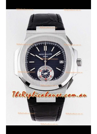 Patek Philippe Nautilus 5980/1A 904L Steel Case in Blue Dial Leather Strap - 1:1 Mirror Replica
