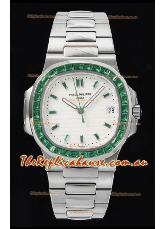 Patek Philippe Nautilus 5711 White Dial 1:1 Mirror Replica in 904L Steel with Rubies Bezel