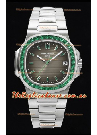 Patek Philippe Nautilus 5711 Grey Dial 1:1 Mirror Replica in 904L Steel with Rubies Bezel