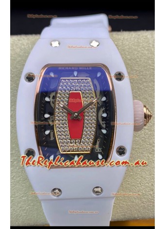 Richard Mille RM-07-01 Diamonds Dial White Ceramic Ladies 1:1 Swiss Replica Watch 