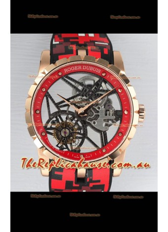 Roger Dubuis Excalibur Spider Flying Tourbillon Skeleton Rose Gold Casing 42MM  1:1 Mirror Swiss Watch