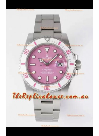 Rolex Submariner DiW Stainless Steel Casing White Ceramic Bezel Pink Dial Edition Watch 