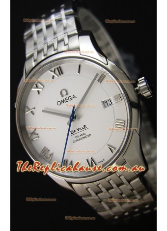 Omega De-Ville Annual Calendar Steel Strap Swiss Replica Watch 1:1 Mirror Edition in White Dial