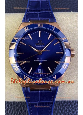 Omega Co-Axial Constellation 41MM Rose Gold 904L Steel - Blue Dial 1:1 Mirror Replica Watch