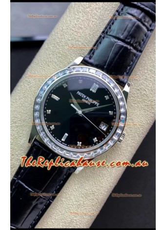 Patek Philippe Calatrava 5298P-012 in Black Dial 1:1 Mirror Replica 904L Steel Swiss Watch