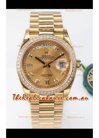 Rolex Day Date Presidential 18K Yellow Gold Watch 36MM - Gold Dial 1:1 Mirror Quality