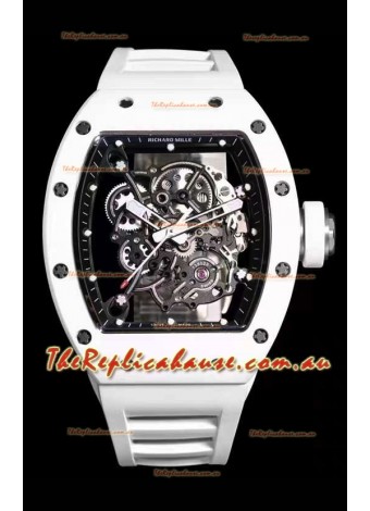 Richard Mille RM055 White Ceramic Casing 1:1 Mirror Replica Watch in White Strap