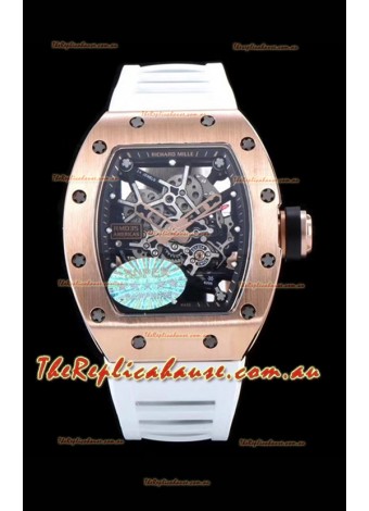 Richard Mille RM035 AMERICAS 18K Rose Gold Replica Timepiece in White Strap