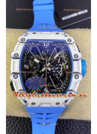 Richard Mille RM35-03 Rafael Nadal Edition White Carbon Fiber Casing 1:1 Mirror Replica Watch in Blue Strap 