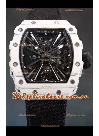 Richard Mille RM12-01 White Carbon Fiber Case Genuine Tourbillon Movement 1:1 Mirror Replica Watch