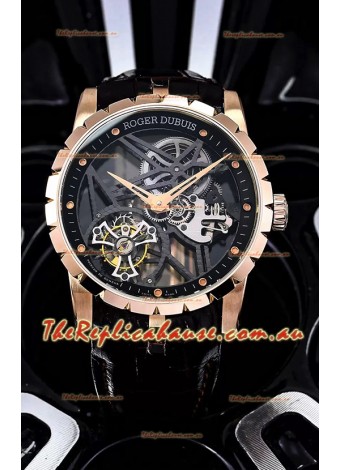 Roger Dubuis Excalibur Spider Flying Tourbillon Skeleton Rose Gold Casing 42MM 1:1 Mirror Swiss Watch