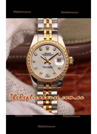 Rolex Datejust Ladies 28MM Cal.3135 Movement Swiss Replica in 904L Steel Yellow Gold 2 Tone Case
