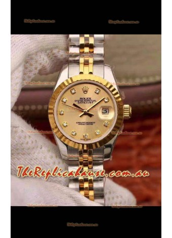 Rolex Datejust Ladies 28MM Cal.3135 Movement Swiss Replica in 904L Steel Yellow Gold 2 Tone Case