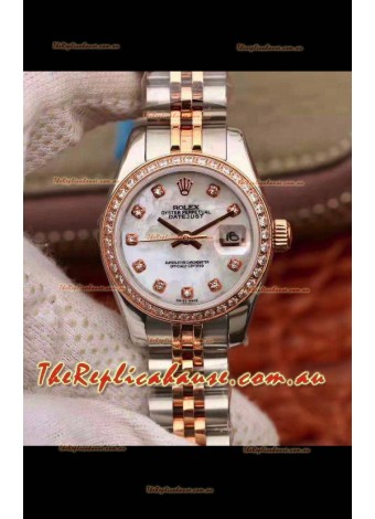 Rolex Datejust Ladies 28MM Cal.3135 Movement Swiss Replica in 904L Steel Rose Gold 2 Tone Case