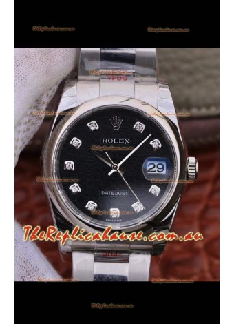 Rolex Datejust 36MM Cal.3135 Movement Swiss Replica Watch in 904L Steel Casing - Black Computer Dial