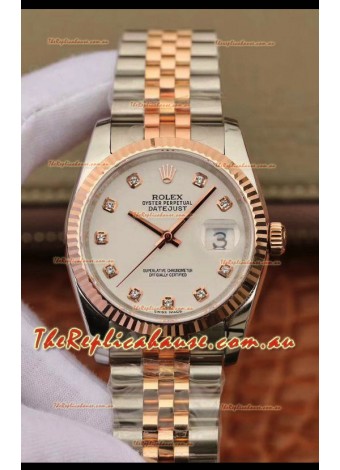 Rolex Datejust 36MM Cal.3135 Movement Swiss Replica Watch in 904L Steel Two Tone Casing White Dial