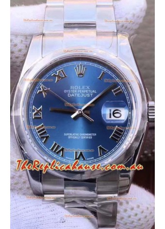 Rolex Datejust 36MM Cal.3135 Movement Swiss Replica Watch in 904L Steel Casing in Blue Roman Dial