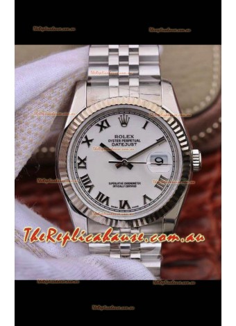 Rolex Datejust 36MM Cal.3135 Movement Swiss Replica Watch in 904L Steel Casing in White Roman Dial