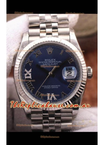 Rolex Datejust 36MM Cal.3135 Movement Swiss Replica Watch in 904L Steel Roman Blue Dial