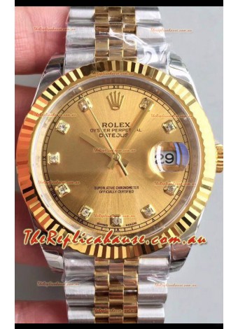 Rolex Datejust 41MM Cal.3135 Movement Swiss Replica Watch in 904L Steel Two Tone Gold Dial