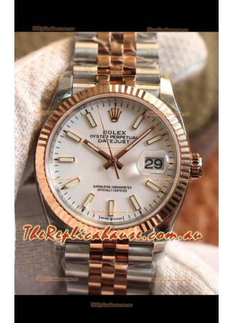 Rolex Datejust 36MM Cal.3135 Movement Swiss Replica Watch in 904L Steel Two Tone Casing White Dial