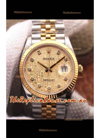 Rolex Datejust 36MM Cal.3135 Movement Swiss Replica Watch in 904L Steel Two Tone Casing Computer Dial