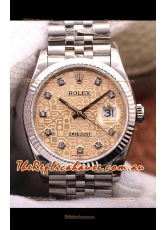 Rolex Datejust 36MM Cal.3135 Movement Swiss Replica Watch in 904L Steel Champange Computer Dial  
