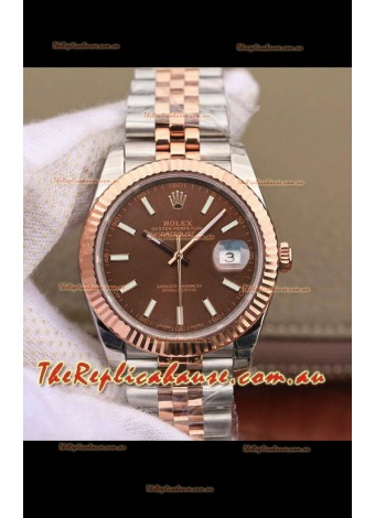 Rolex Datejust 41MM Cal.3135 Movement Swiss Replica Watch in 904L Steel Two Tone Brown Dial