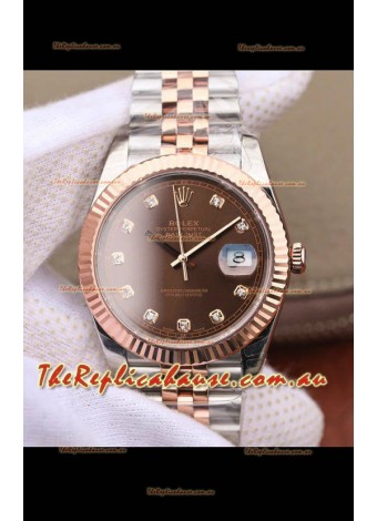 Rolex Datejust 41MM Cal.3135 Movement Swiss Replica Watch in 904L Steel Two Tone Brown Dial