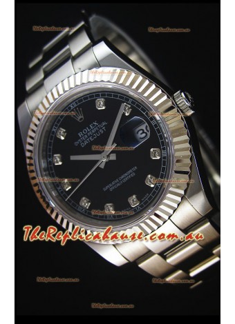 Rolex Datejust Japanese Replica Watch - Black Dial in 41MM with Oyster Strap