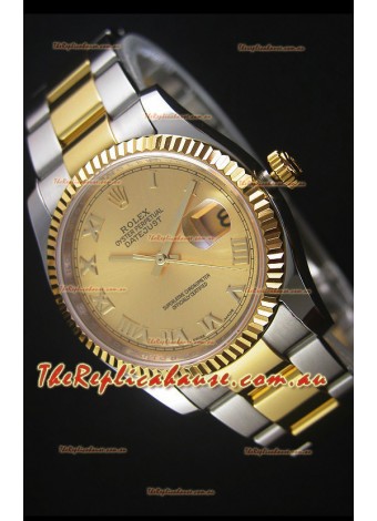 Rolex Datejust Replica Japanese Watch -  Two Tone Plating with Gold Dial in 36MM Casing