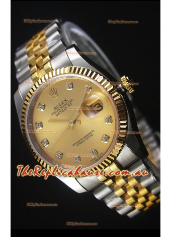 Rolex Datejust Replica Japanese Watch -  Two Tone Plating with Gold Dial in 36MM Casing
