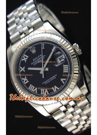 Rolex Datejust Japanese Replica Watch - Black Dial in 36MM with Jubilee Strap
