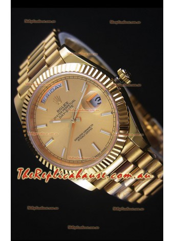Rolex Day Date Japanese Replica Watch - Yellow Gold Casing in Gold Dial 40MM