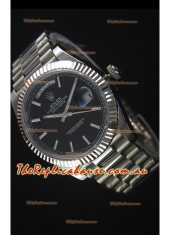 Rolex Day Date Japanese Replica Watch - Black Dial in Steel Casing - 40MM