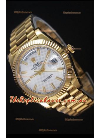 Rolex Day Date Japanese Replica Watch - Yellow Gold Casing in Steel Patterned Dial 40MM