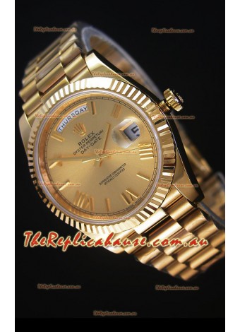 Rolex Day Date Japanese Replica Watch - Yellow Gold Casing in Gold Dial 40MM