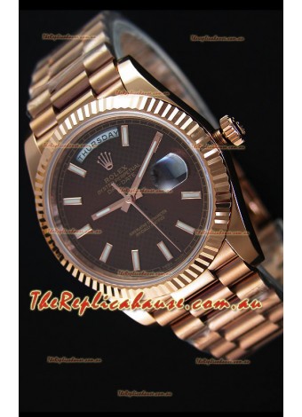Rolex Day Date Japanese Replica Watch - Rose Gold Casing in Maroon Dial 40MM