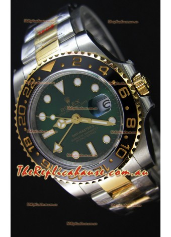 Rolex GMT Masters Japanese Replica Watch in Two Tone Rose Gold Casing Green Dial