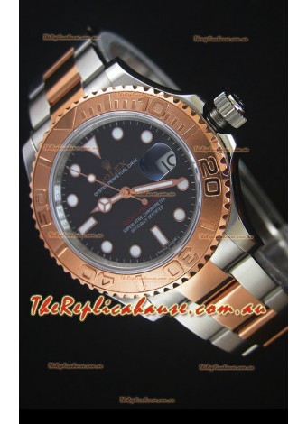 Rolex Yachtmaster Japanese Replica in Two Tone Rose Gold Casing Brown Dial - 40MM