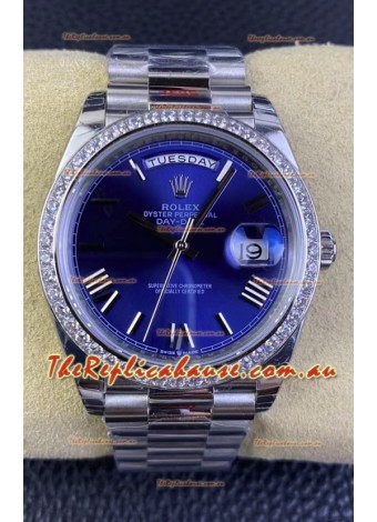Rolex Day Date M228206-0015 904L Steel 40MM - Blue Dial 1:1 Mirror Replica