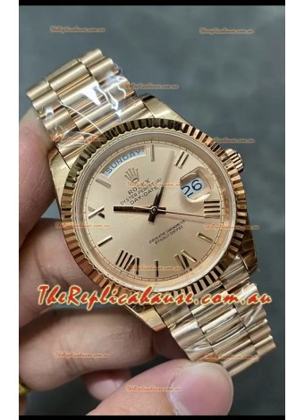 Rolex Day Date 40MM 228235 Rose Gold in Gold Roman Dial 1:1 Mirror Replica Watch