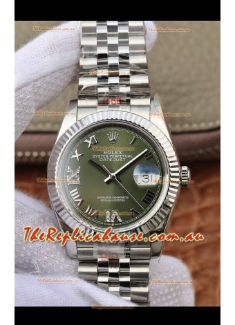 Rolex Datejust 36MM ETA-3135 Movement Swiss Replica in 904L Steel in Green Dial 